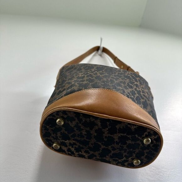 Vintage 90’s Anne Klein Leopard Print Shoulder Bag Brown Leather Canvas Combo - Picture 8 of 16